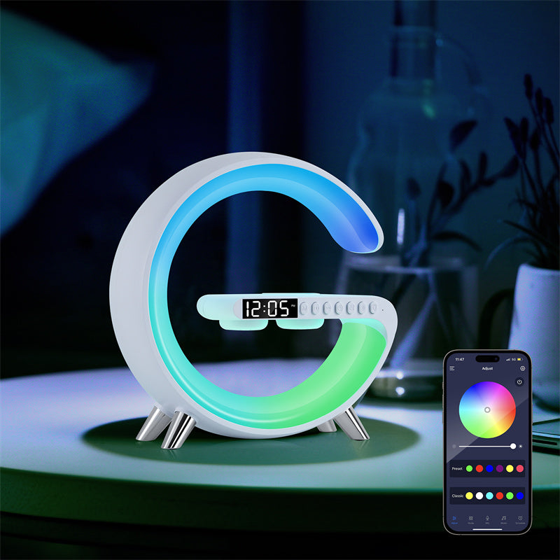 Nuova lampada LED intelligente a forma di G con altoparlante Bluetooth, caricabatterie wireless