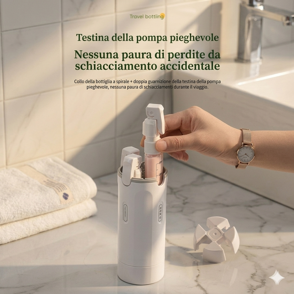 Contenitore da viaggio a prova di perdite per profumo, shampoo, balsamo e lozione.