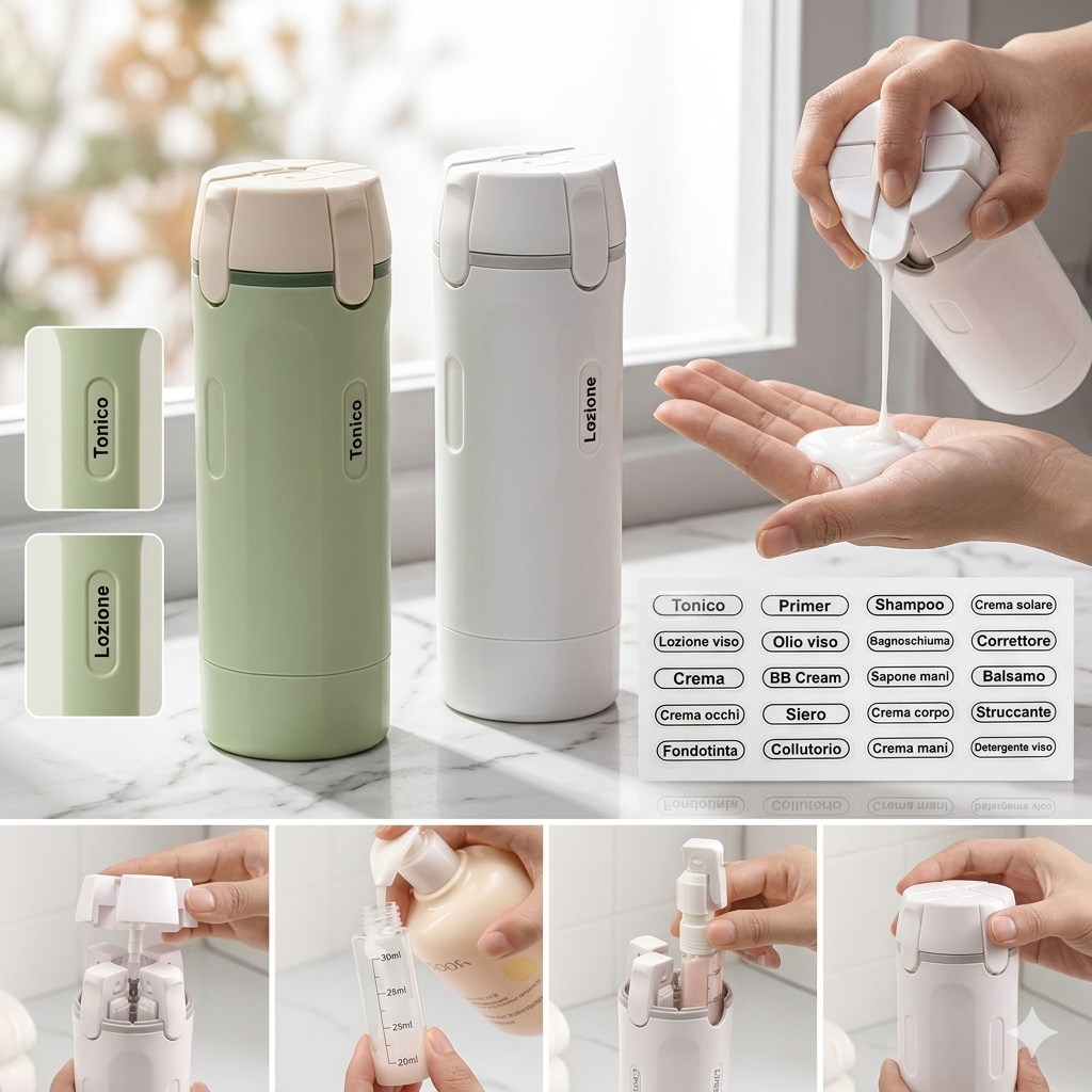 Dispenser da viaggio 4 in 1 – Flaconi ricaricabili a prova di perdite
