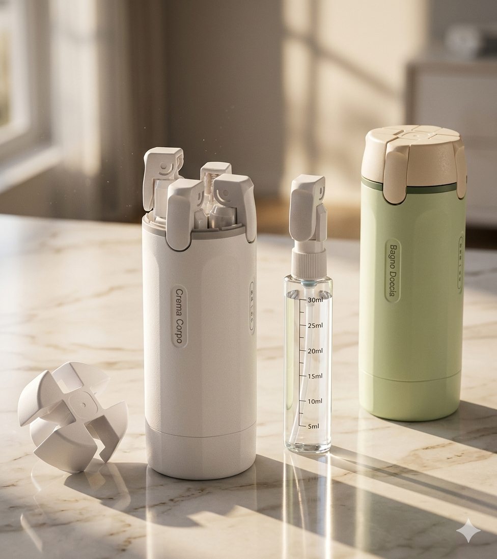 Contenitore da viaggio a prova di perdite per profumo, shampoo, balsamo e lozione.