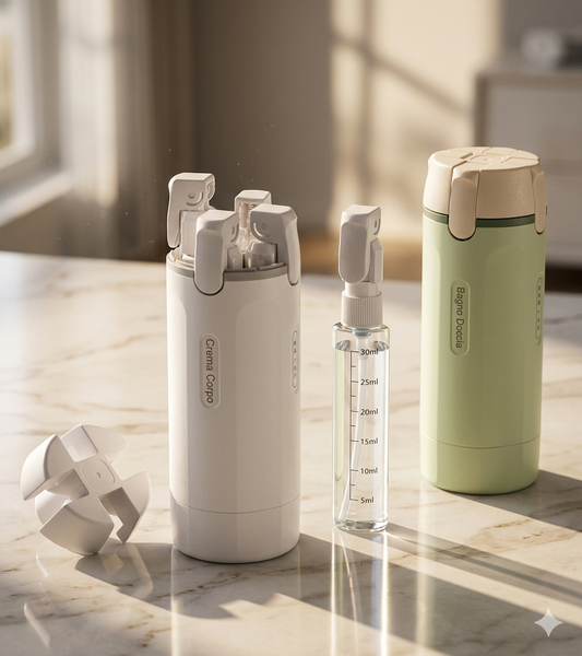 Contenitore da viaggio a prova di perdite per profumo, shampoo, balsamo e lozione.